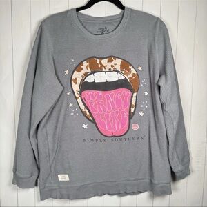 Simply Southern Gray Leopard Loud Mouth Graphic Sweatshirt Funky Loungewear M